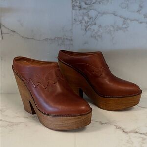 Free People Leather and Wooden Platform Western Clogs size 40